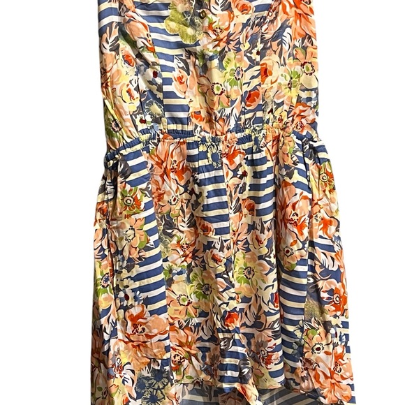 Floral and blue stripe Strapless romper - Picture 2 of 8